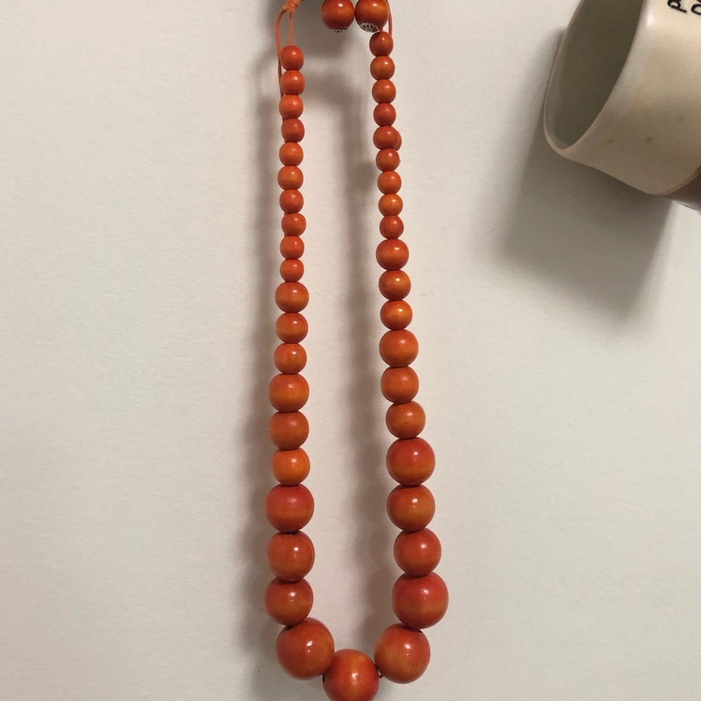 Long orange wood necklace